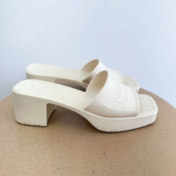 Coach Scarlett Chalk Cream Rubber Block Heel Slip On Open Square Toe Sandal - Picture 2 of 13